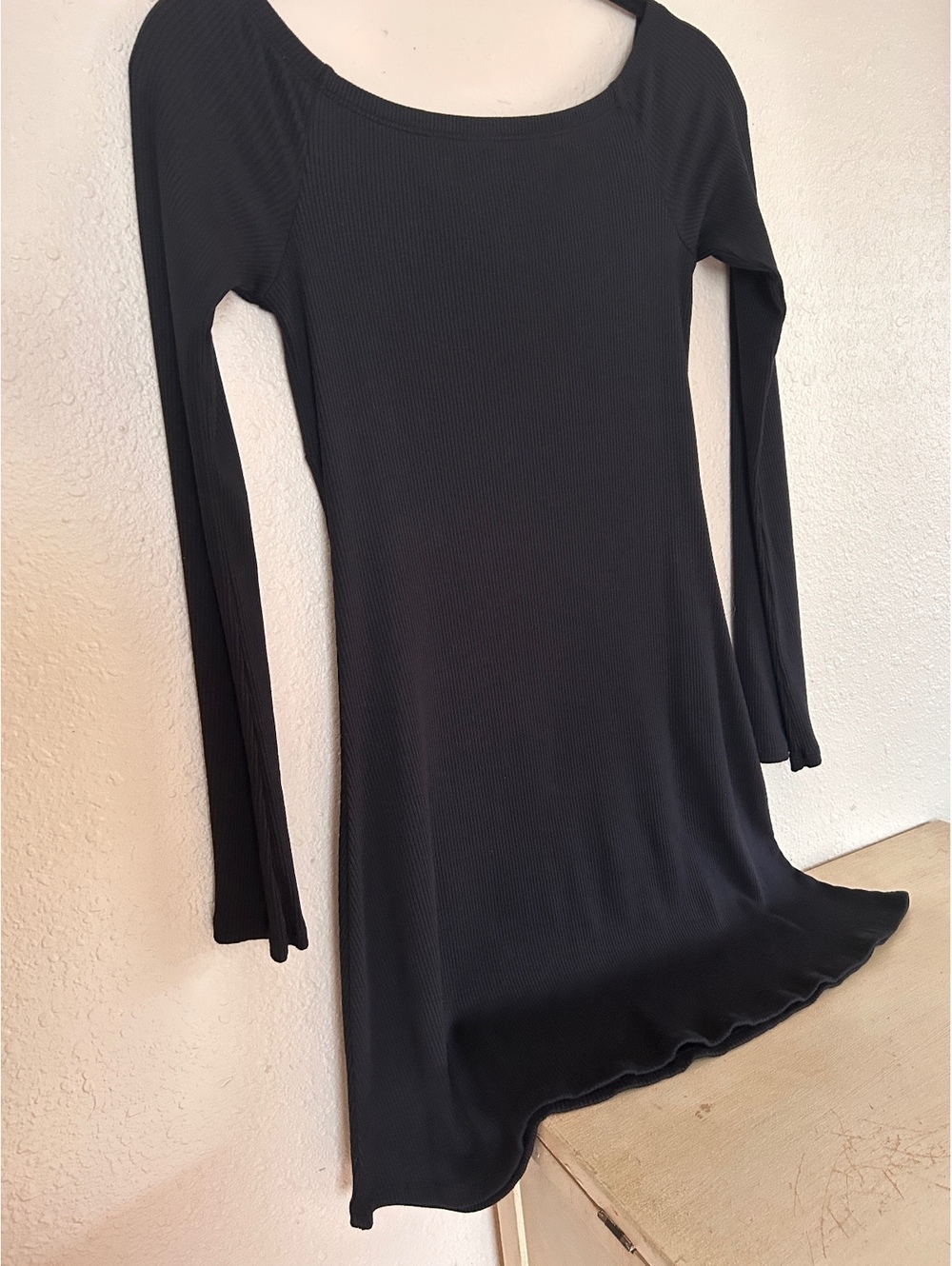 “DAILY PRACTICE” Black Ribbed Long Sleeve Mini Dress